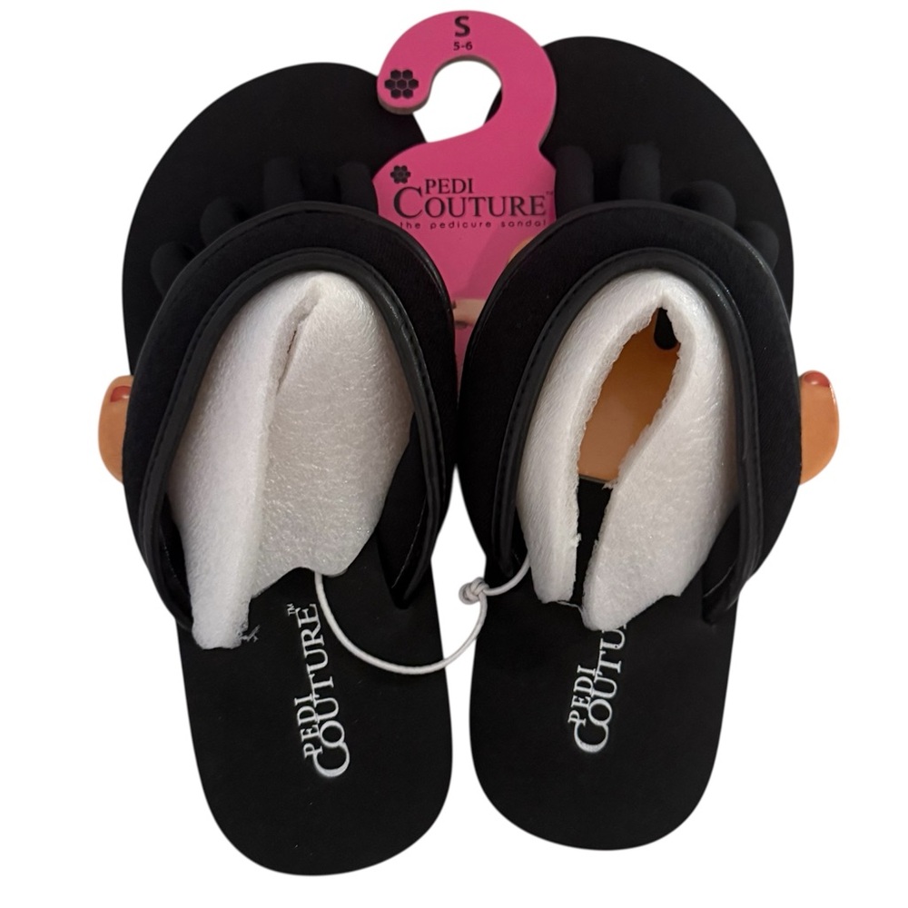 Pedi Couture Black Pedicure Flip Flop Sandals, size Small 5-6 NWT